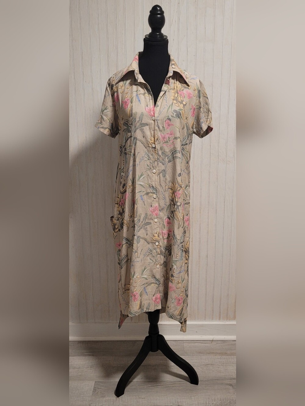 ​Palo Santo Botanical Script Maxi Shirt Dress Size Medium